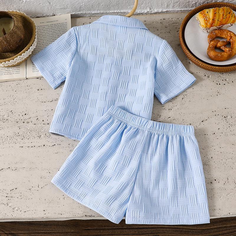 Girls' Fashionable Blue Summer Set: Children's Casual Polo Shirt and Shorts Two-Piece Set