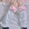 Long Foot Cover Leg Warmers Goth Anime Sweet Pink Bowknot Cosplay Ruffled Hem Plush Knee High Socks for Women Girls