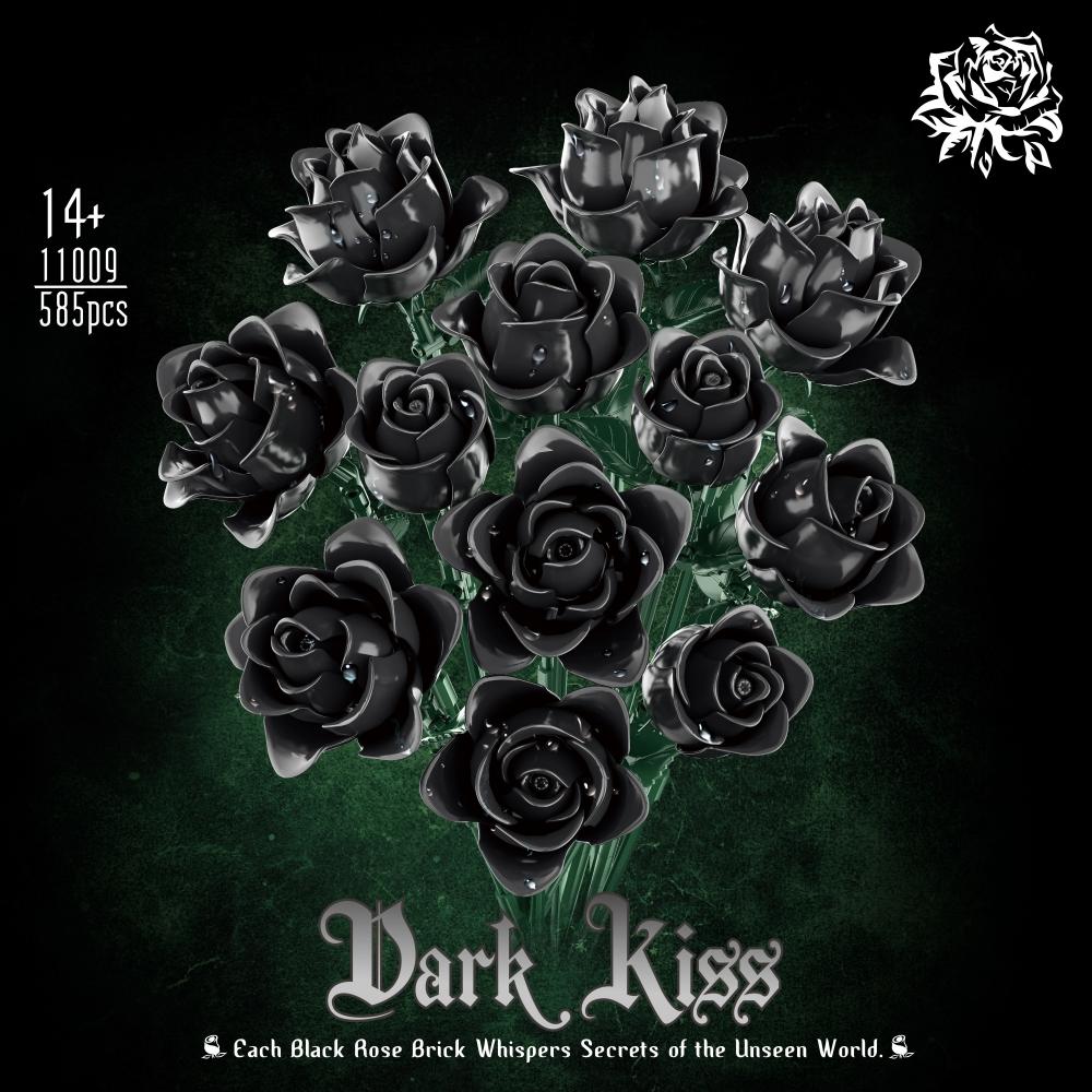Creative Dark Rose Bouquet Building Blocks Gothic Style Black Flowers DIY Assembly Bricks Model Valentines Day Gift for Her