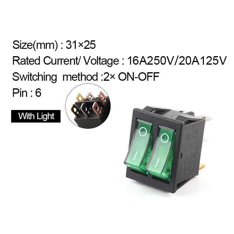 1 buc întrerupător basculant cu buton dublu cu lumină 31 * 25 mm 6 pini 2/3 poziții întrerupător de alimentare pentru barcă ON-OFF/ON-OFF-ON 16A/250V 20A/125V KCD4