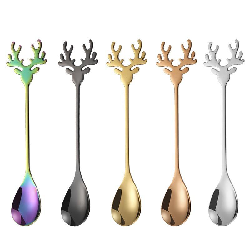 Stainless Steel Coffee Spoon With Cute Reindeer Design Espresso Stirring Ice Cream Dessert Kids Adult Use