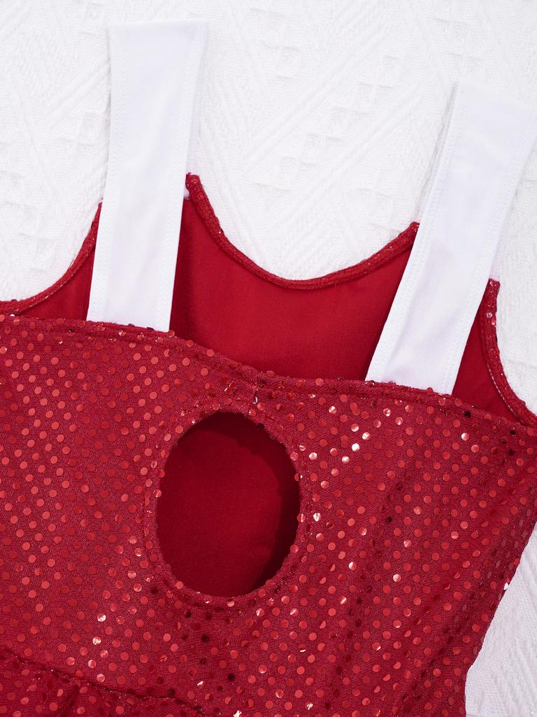 Dívčí taneční trikot Baletní Latinský kostým Design Cami šatů Detaily ze sekvinů a umělé kožešiny Vystoupení