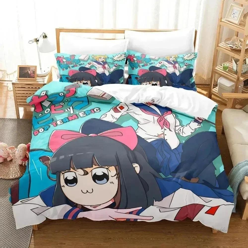 Anime Pop Team Epic PI Beding Set Soft Duvet Cover Bed Linen Set Comfortable Quilt Cover Pilowcase Warm Comforter King Quen Sized Dimensions Young