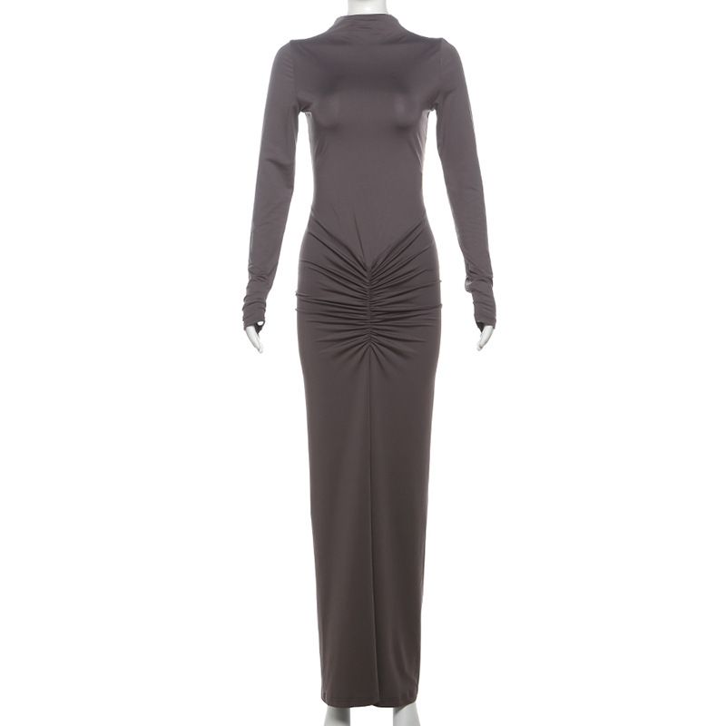 Fashion Style Ins New Arrival Fashion Sexy Elegant Cinched Slimming Long Dress Sexy High Waist Crimp Long Sleeves Dress