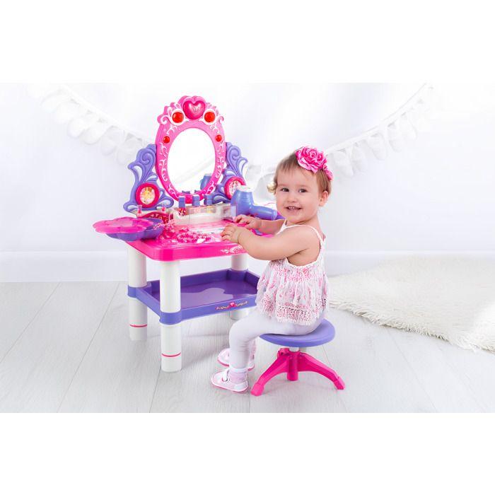 Coiffeuse enfant avec tabouret, lumières et sons, sèche-cheveux et bijoux - Kinderplay (KP2798)