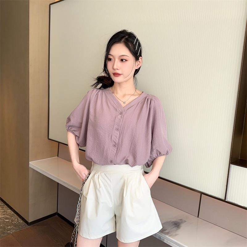 2025 Summer Women's Fashionable Loose V-Neck Short Sleeve Cardigan Top