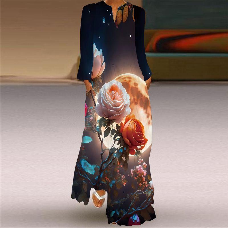 Long Sleeves Dress Loose Plus Size Catwalk Stage Costume Ethnic Retro Style Long Dress Travel Photography Beautiful Dress