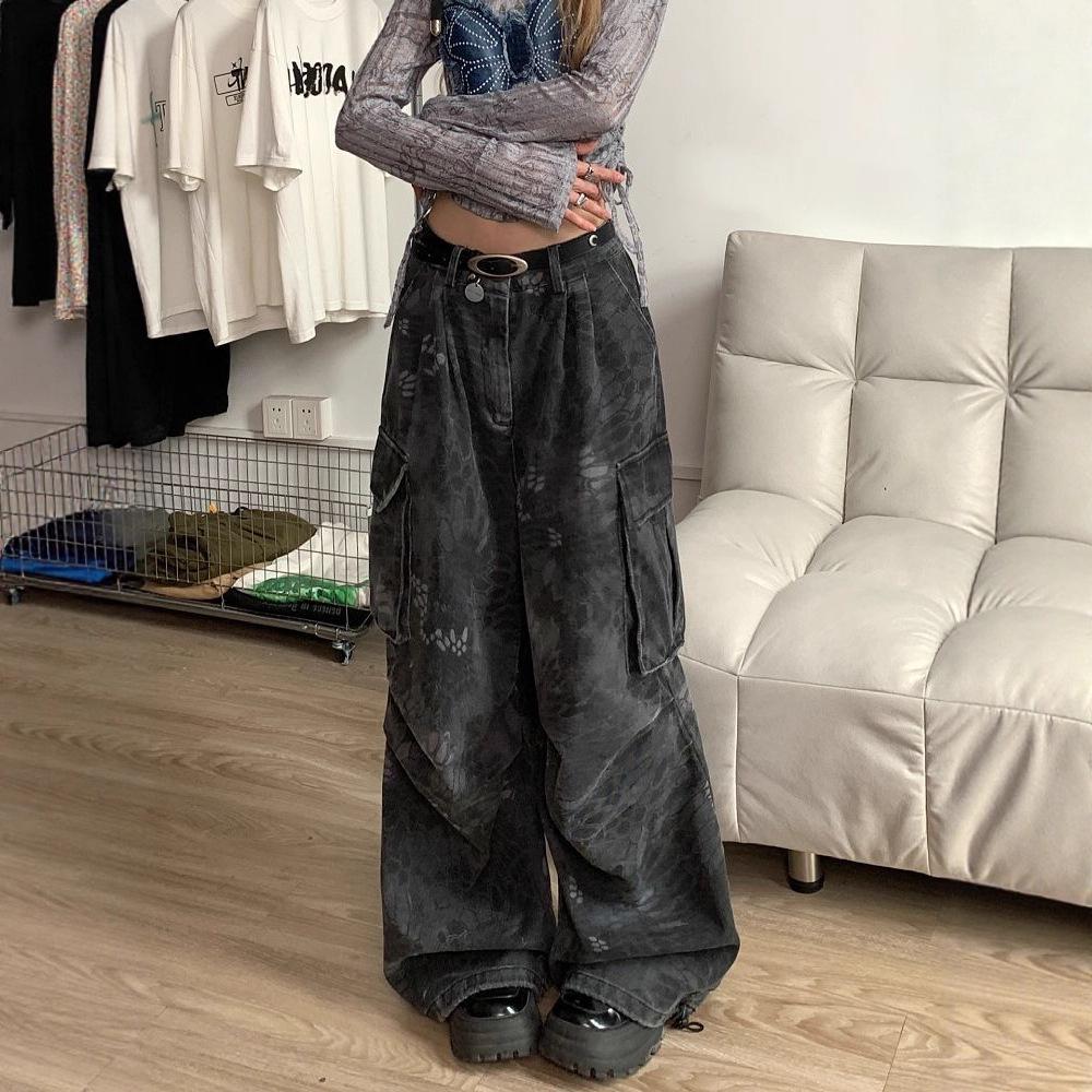Women s Plus Size Retro Camouflage Snake Print Wide-Leg Jeans XX-Large