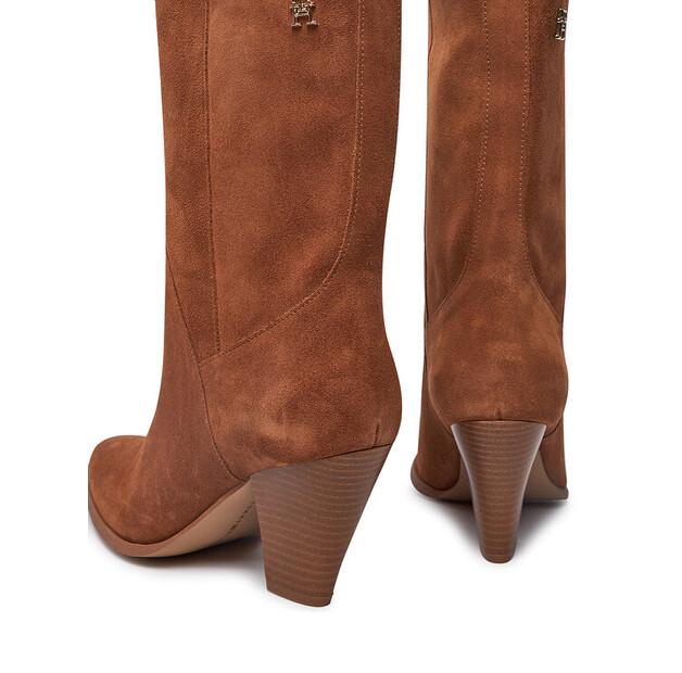 Suede Ankle Boots Tommy Hilfiger On a Medium Cowboy Heel FW0FW08435 Brown