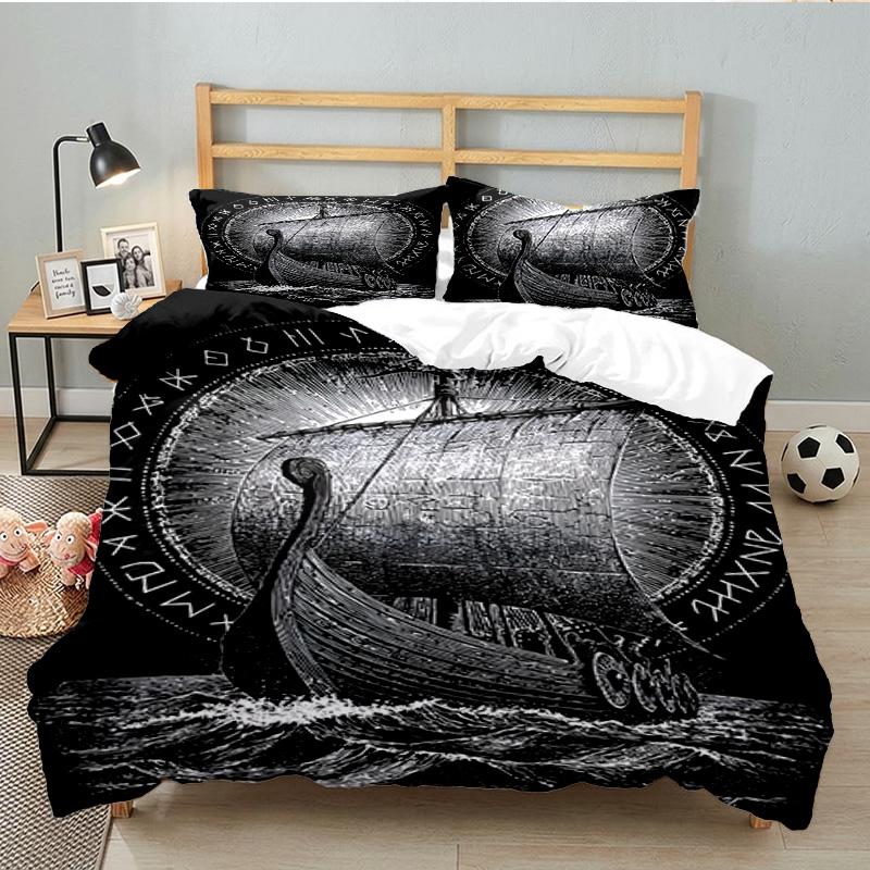 Viking Ship At Sea 3PCS Bedding set,Ideal for 1pc Duvet Cover And 2pcs Pillowcases Perfect for Fan gift,Ideal for Bedroom, Dormitory