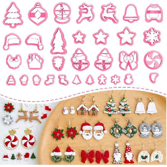 Keoker Christmas Polymer Clay Cutters - 10 Shapes, Christmas Tree Cutters for Polymer Clay Earrings