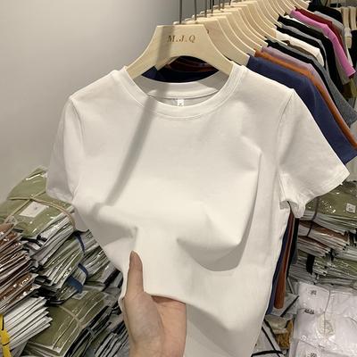 Women's Solid Color Slim Fit Short Sleeve Basic Cotton T-Shirt
