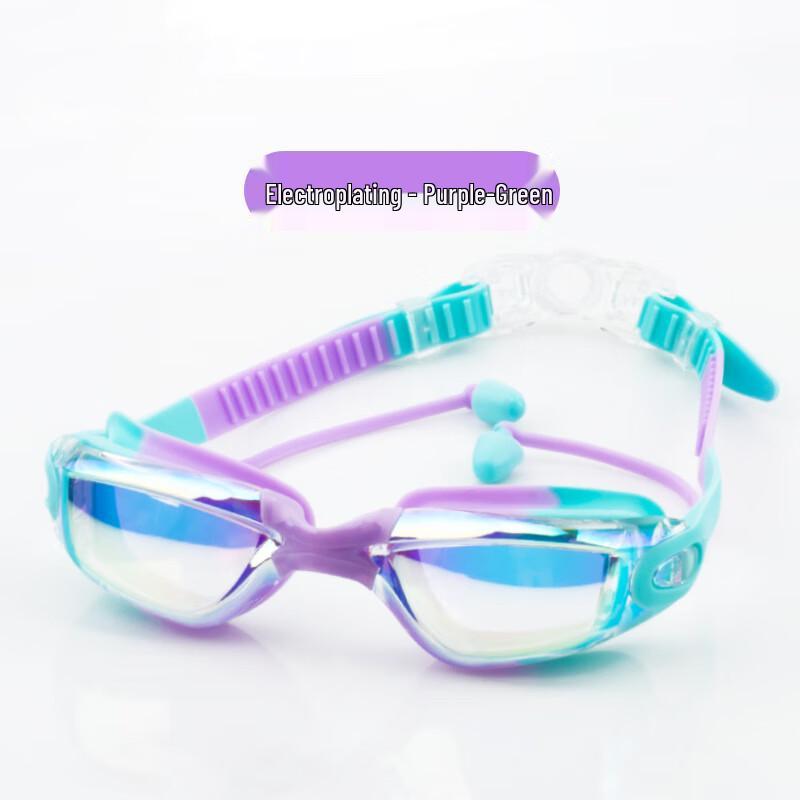Plated Anti-fog Swimming Goggles with Integrated Earplugs