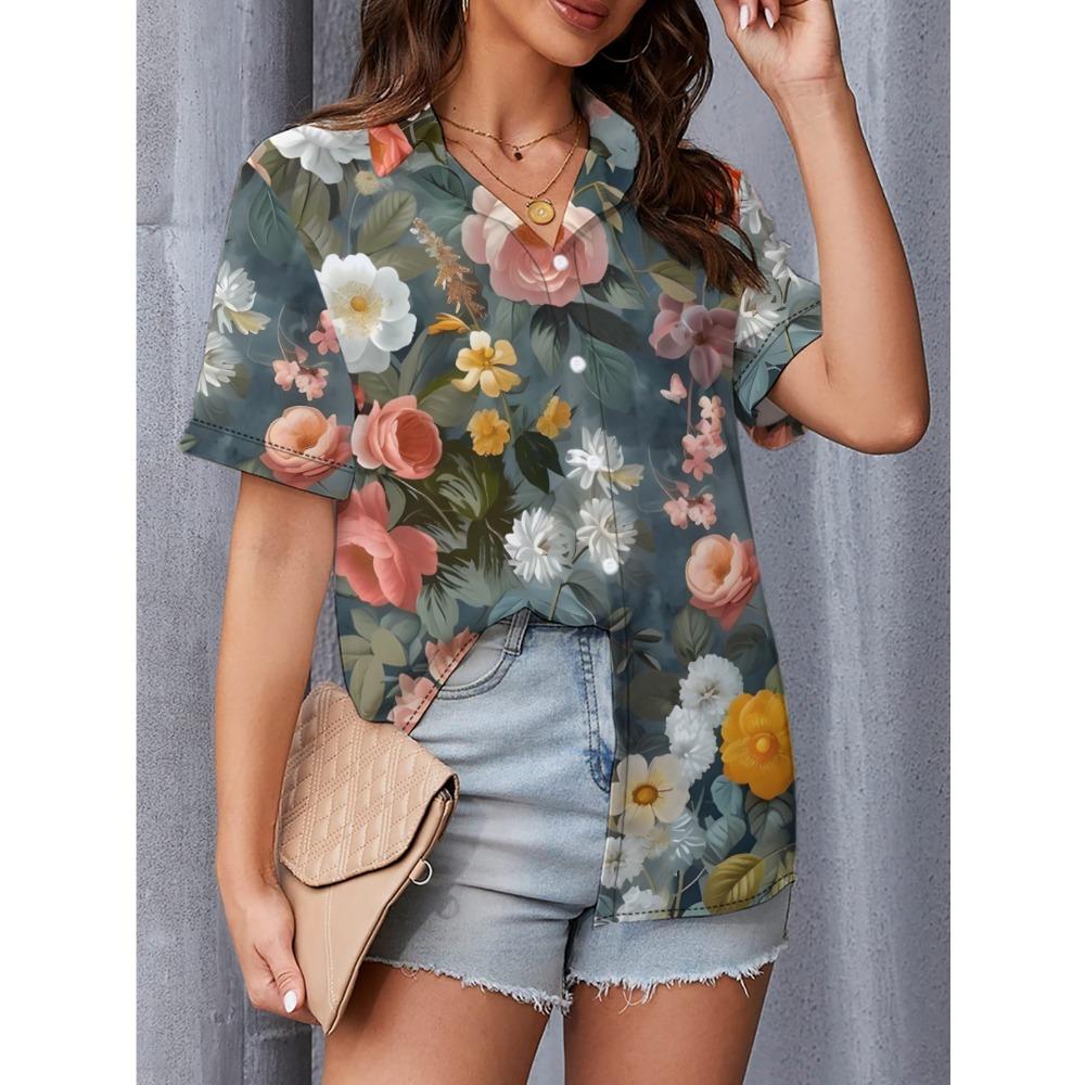 

Women S Trendy Casual Short-Sleeve Shirt with a Floral Print S