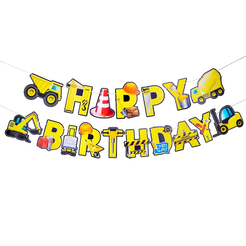 Factory Direct Sales Construction Vehicle Theme Party Supplies Birthday Decoration Excavator Party Tableware Party Arrangement Props