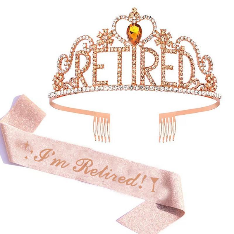 Graduation Party Crown Strap Set Letters RETIRED Diamond Crown Retirement Party Headpiece
