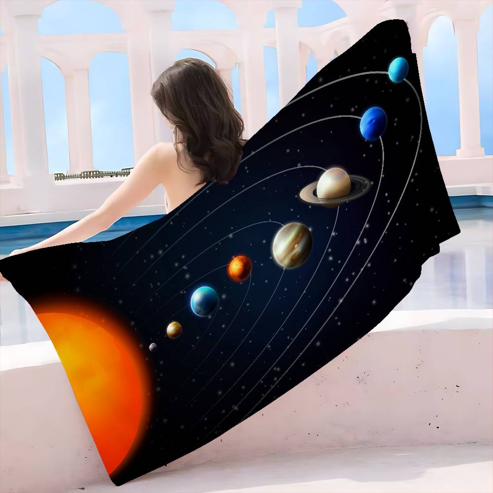 Solar System Planets Microfiber Printed Beach Towel Mountain Climbing Yoga Beach Swimming Running Absorbent Soft Towel