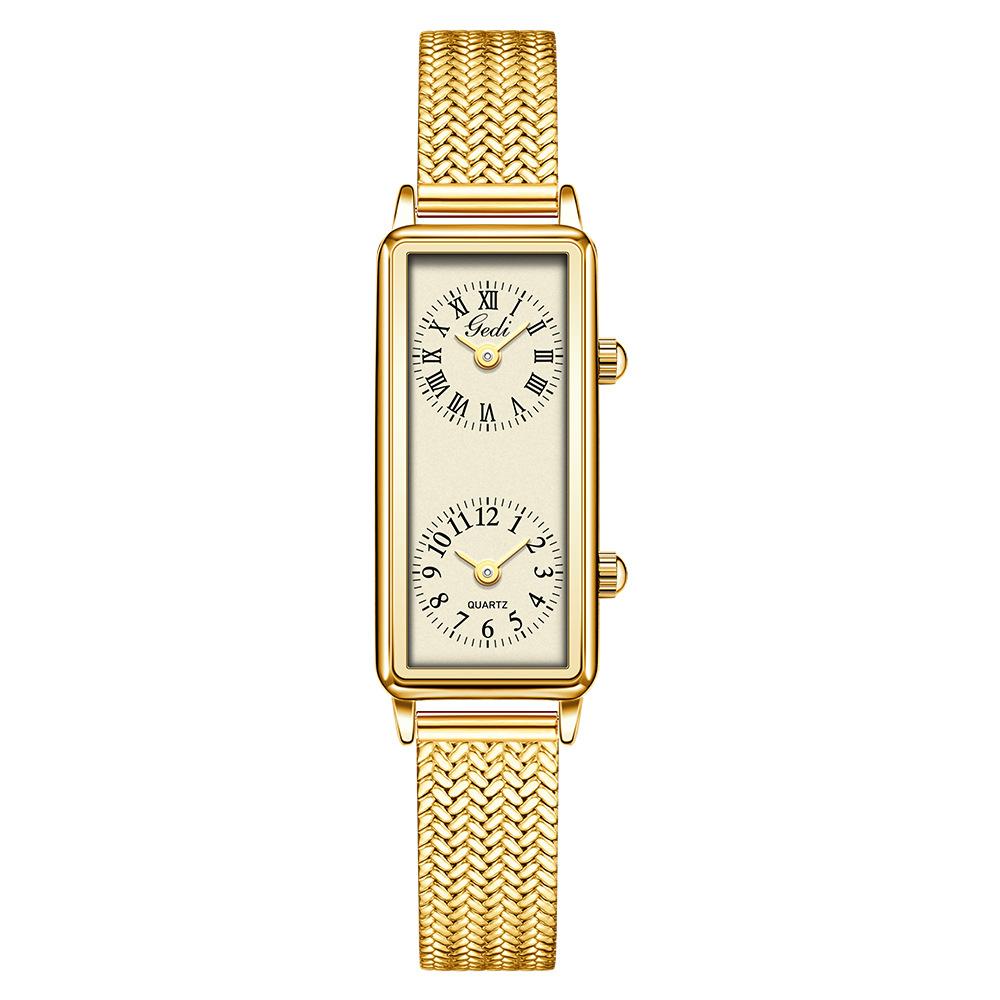 Creative Dual Movement Watch Women'S Retro Small Square Watch Women'S Dual Time Zone Niche High-End British And British Watch