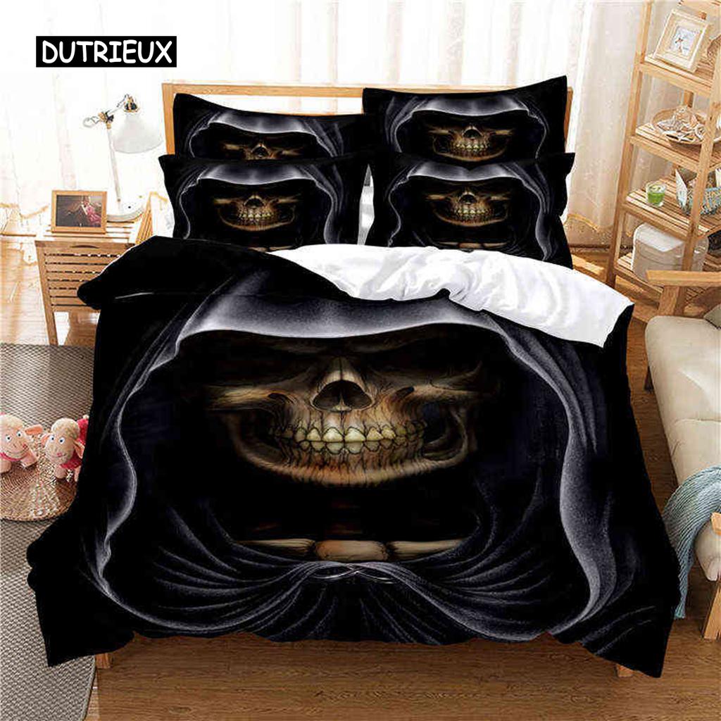 Skalle Dynetrekksett Twin Size Mikrofiber Oransje Ildskalle Sengetøy Barn Gutter 3D Skalle Design Mykt Komfortabelt Dundyne Trekk