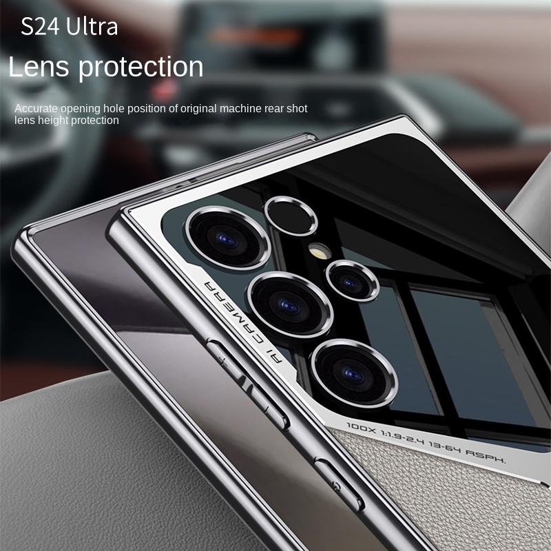 S25 S24 Ultra Electroplated Plain Leather  Phone Case for Samsung Galaxy S25 S24 S23 Ultra 5G PC+TPU Shockproof Protective Cover