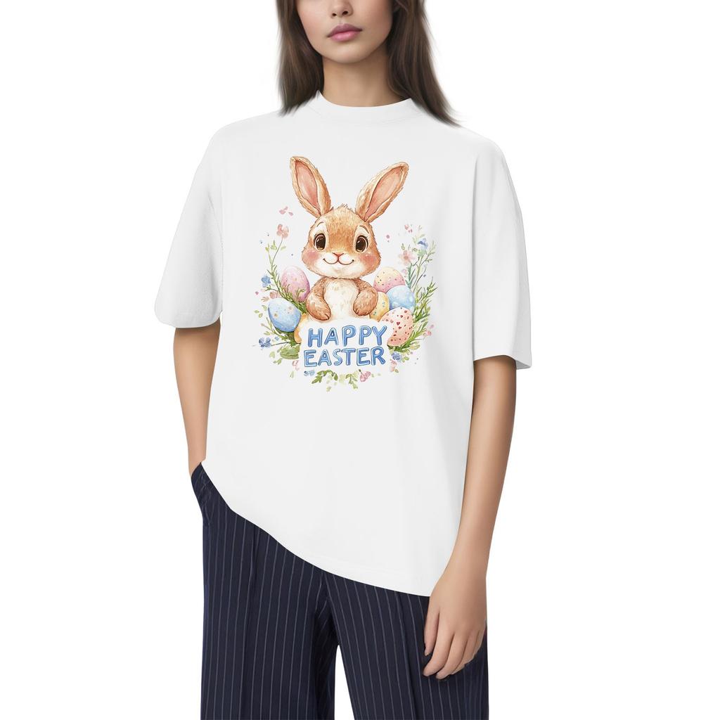 Men's And Women's Casual Loose Printed T-Shirt Round-Neck Pullover Short-Sleeved Top