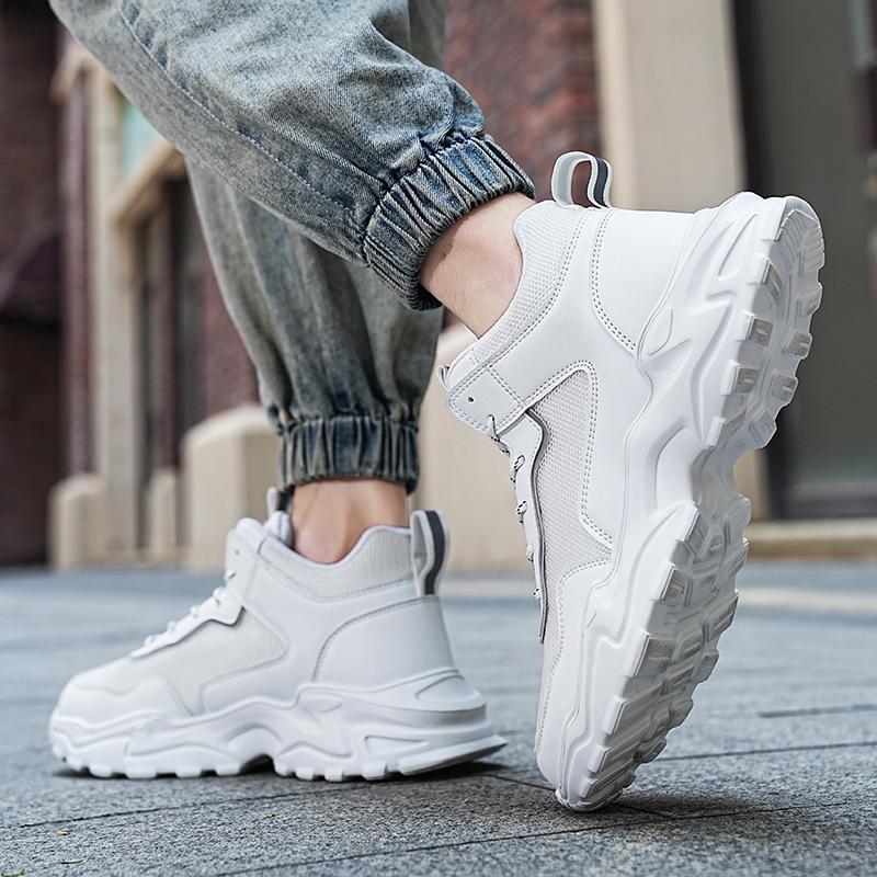 Fashion Men's Shoes New Trendy Beige Shoes Thick Soled Height Increasing Black Shoesbreathable Sports and Leisure Shoes White High Top