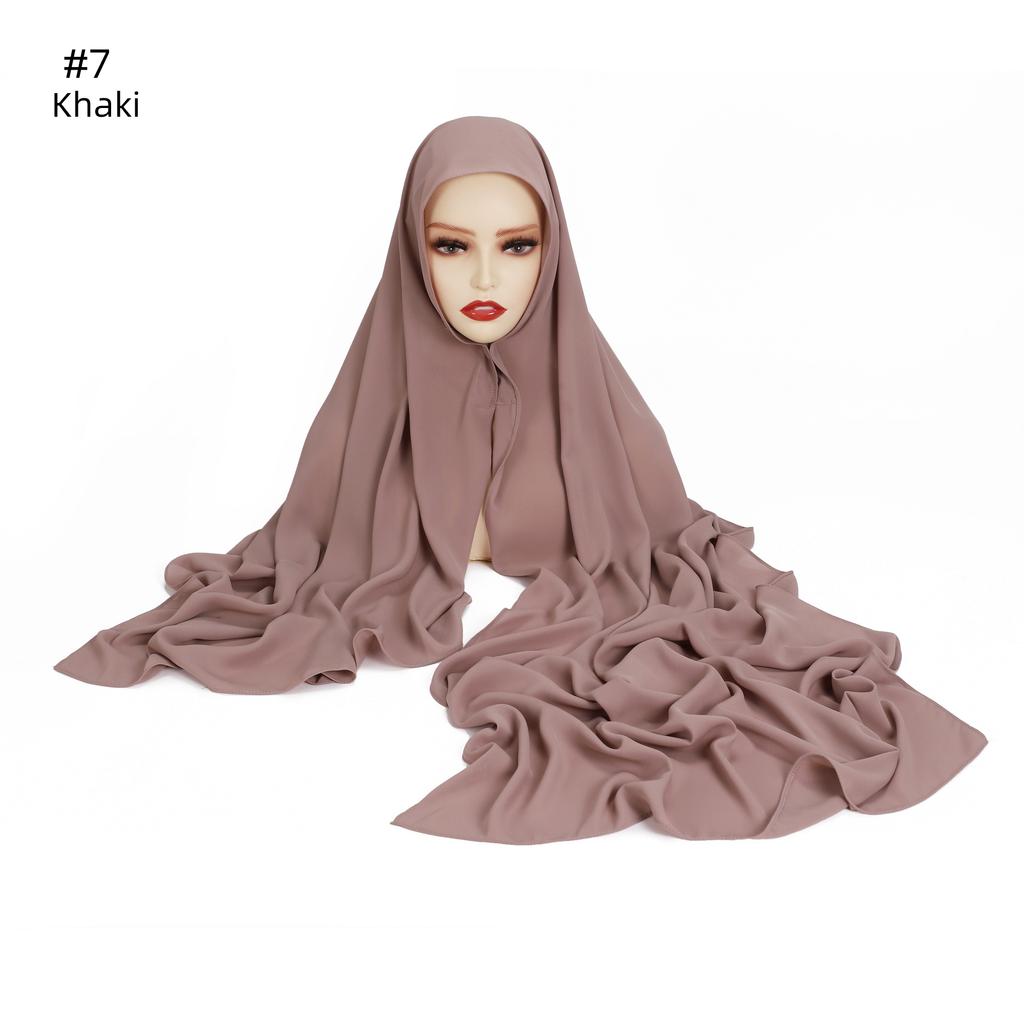 Premium Instant Chiffon Hijab With Built In Magnet Buckle Solid Color Woman Muslim Hijab Scarf Soft Islam Turban Headband Shawl