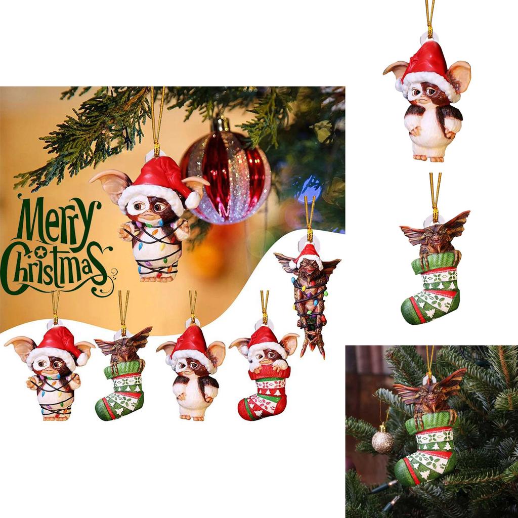 Merry Christmas Gremlins Gizmo Acrylic Santa Hat Pendant Xmas Tree Decor