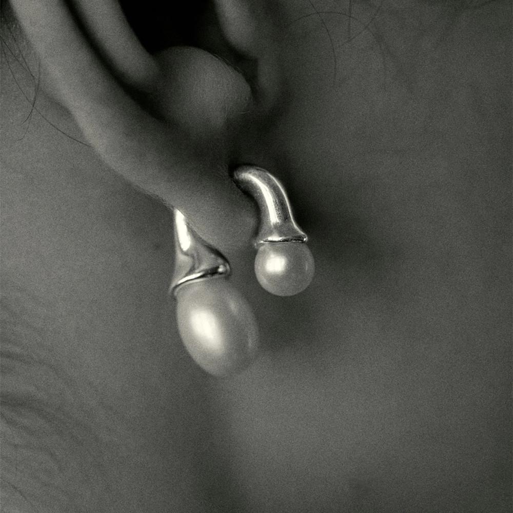 Summer Front And Rear Pearl Earrings Size Pearl Stud Earrings S925 Silver Needle Versatile Earrings Women