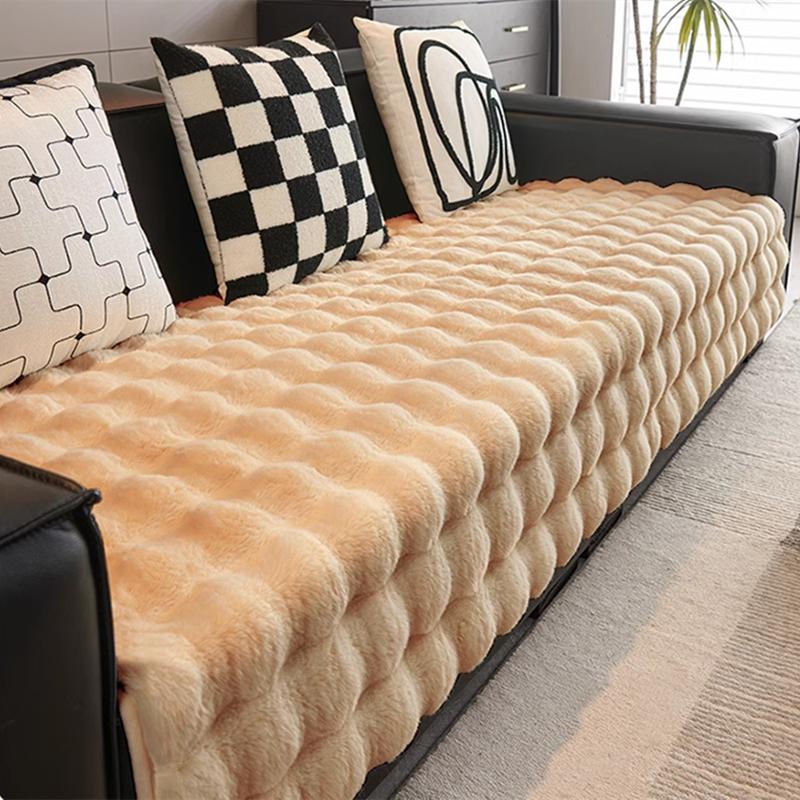 Warm Pink Plush Sofa Towel Soft Rabbit Winter Thickened Sofa Cover Cloth Non-slip Universal Pillowcover Home Protective Mat