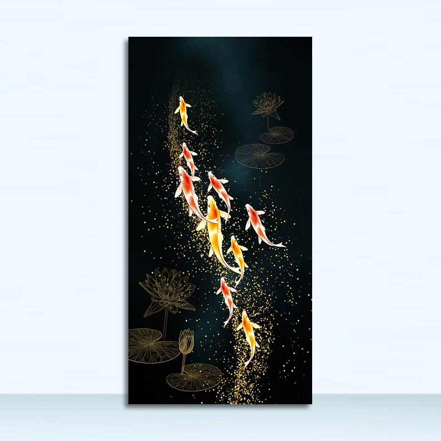 

Современные постеры и принты, настенная художественная картина для гостиной, домашний декор, куадрос, рыба кои, фэн-шуй, карп, лотос, пруд, холст, живопись 20x40cm No Frame