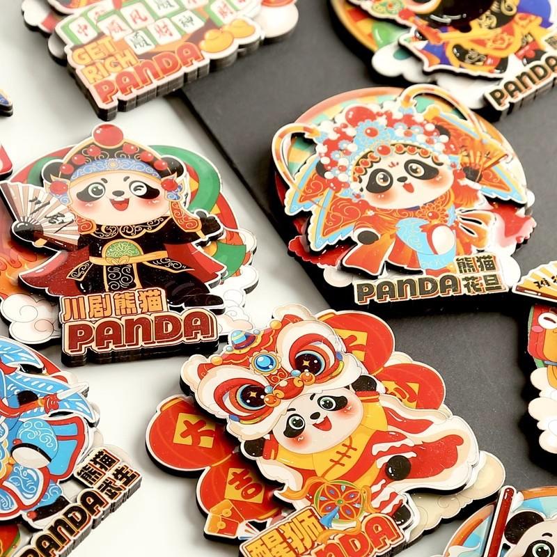 Cartoon Cute Panda Refrigerator Sticker Chinese Style 3d Cartoon Refrigerator Magnet Resin Fridge Magnet for Kitchen Decoration