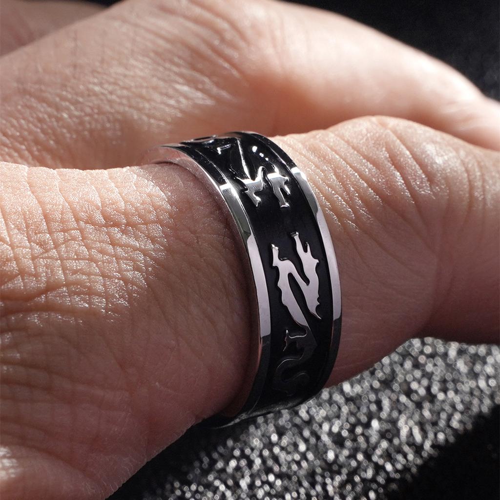 New Vintage 8mm Black Pattern Ring for Men and Women