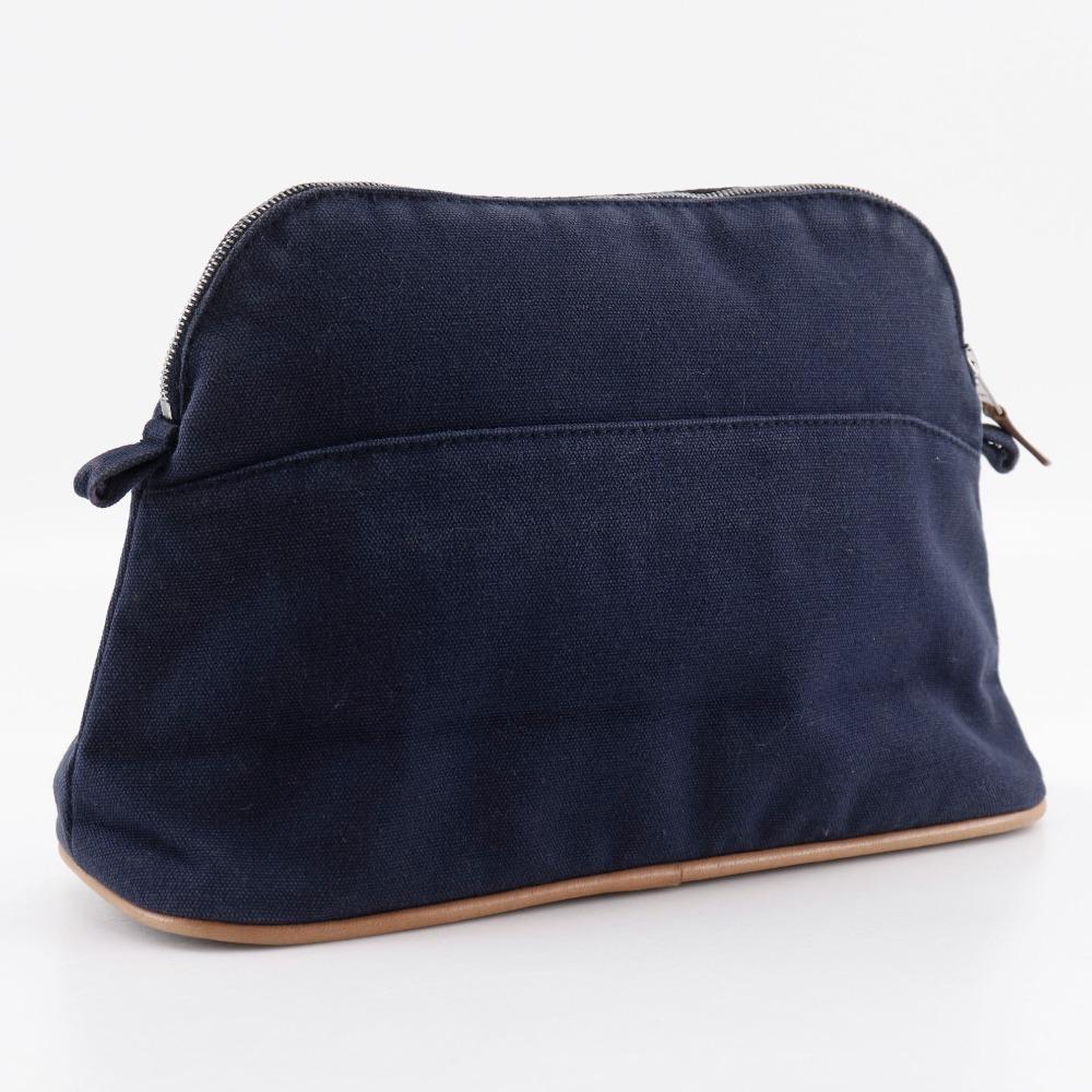 HERMES Bolide pouch 25 Pouch Navy blue Cotton canvas unisex Used