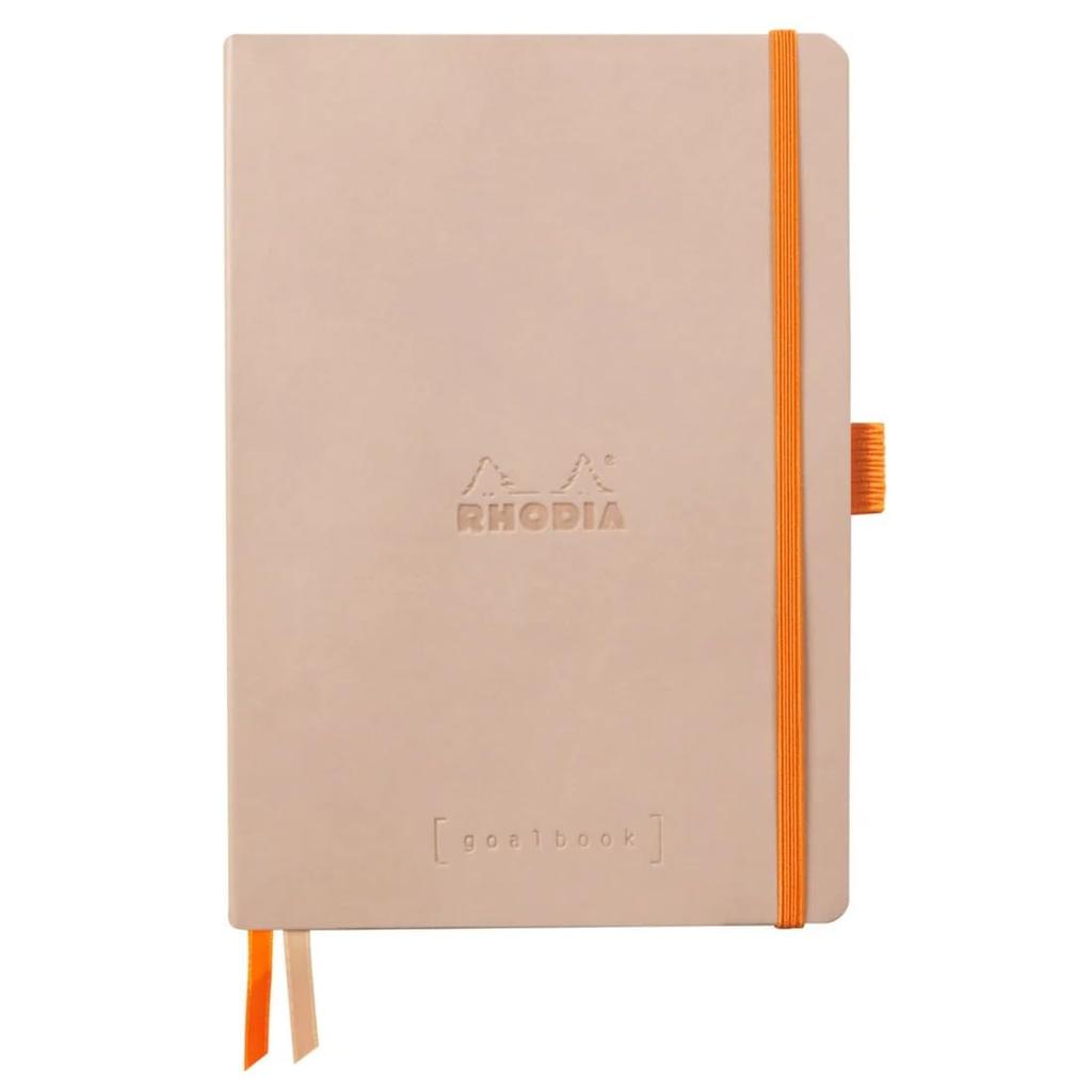 Rhodia Rhodiarama Goal Book Notebook, A5, Dotted Grid, 240 Pages, Italian Leather Cover, Rose Smoke, CF117803