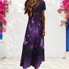 Women Plus Size V Neck Short Sleeve Floral Butterfly Printed Black Straight Long Dress