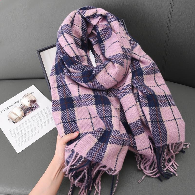 Fumade Imitation Cashmere Grid Knit Scarf Shawl