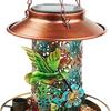 Bird Feeder with Light Hollow Pattern Design Solar Powered Hummingbird Food Holder Lantern Light Garden Decoration