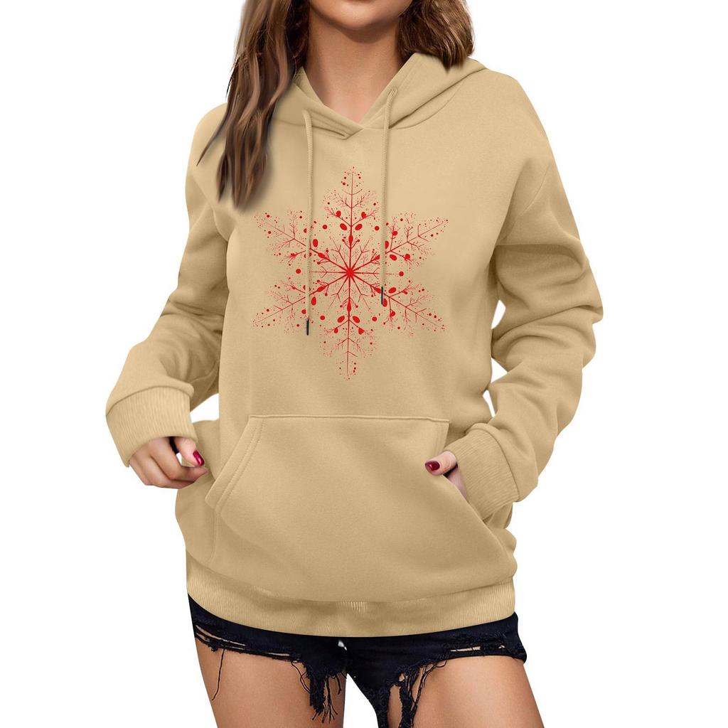 Women's Winter Christmas Printed Pullover Hooded Sweatshirt Fleece Long Sleeve Sweatshirt