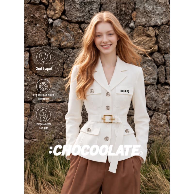 i.t:CHOCOOLATE Women's Lapel Belted Blazer