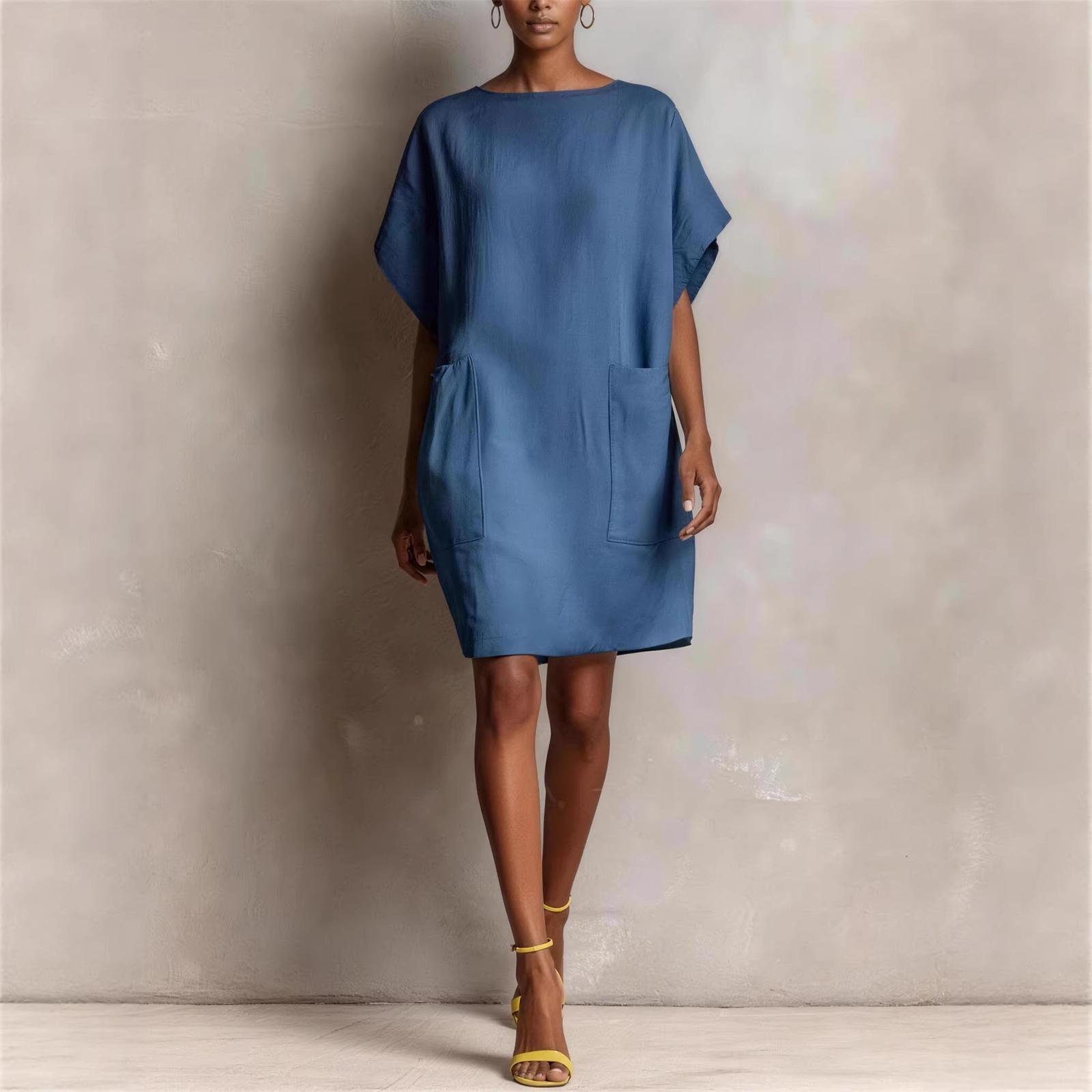 

Ladies Fashionable Casual Pocket Loose Straight Tube Skirt L синий