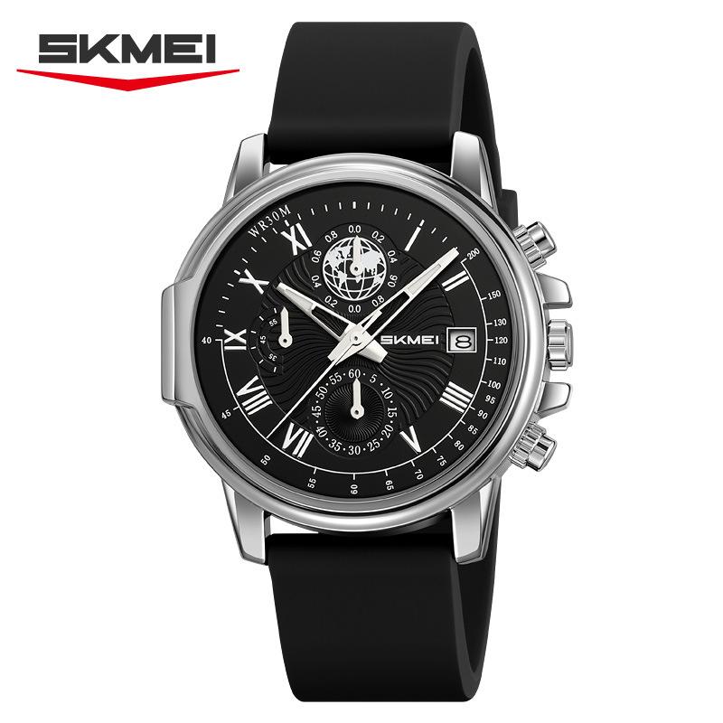

Business Casual Watch Three Eyes Six Pins Multifunctional Waterproof Silicone Strap Quartz Watch Calendar Chronograph Watch