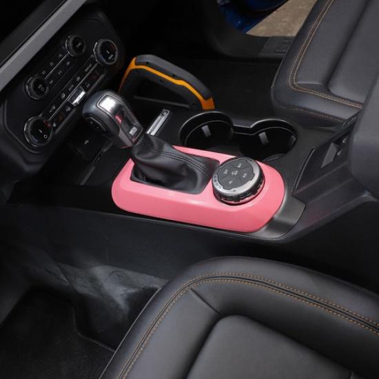 Center Gear Shift Panel Decor Bezels Cover Trim For Ford Bronco + Pink ABS