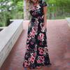 Boho květinový potisk s krátkým rukávem večerní párty ležérní dlouhé maxi šaty
