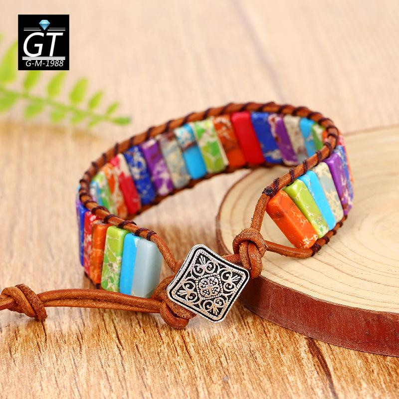 Bracelet, Emperor Stone Bracelet, Handwoven Leather Bohemian Creative Jewelry