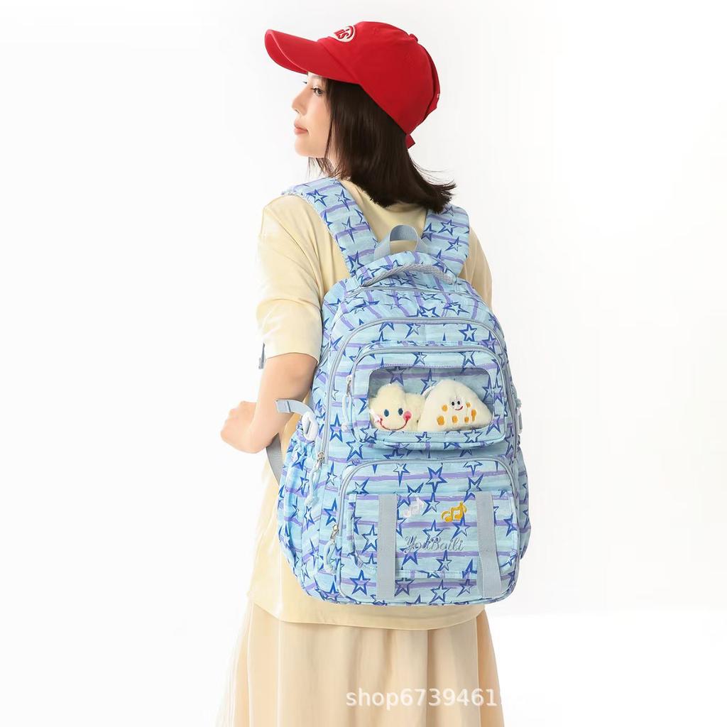 Schoolbag New Middle and High School Students Schoolbag Spine Protection Large Capacity Plaid Backpack Fashion Star Leisure Travel Backpack