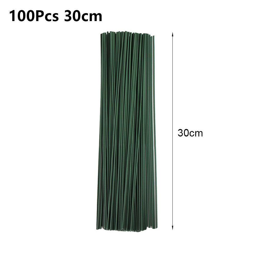 100Pcs/lot 15/20/25/30/40cm Artificial Green Flower Stems DIY Floral Material Wire Stem Handmade Flexible Iron Garden Accessoies