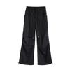 Retro black overalls women's autumn new vertical pocket lazy wide-leg casual quick-drying sweatpants