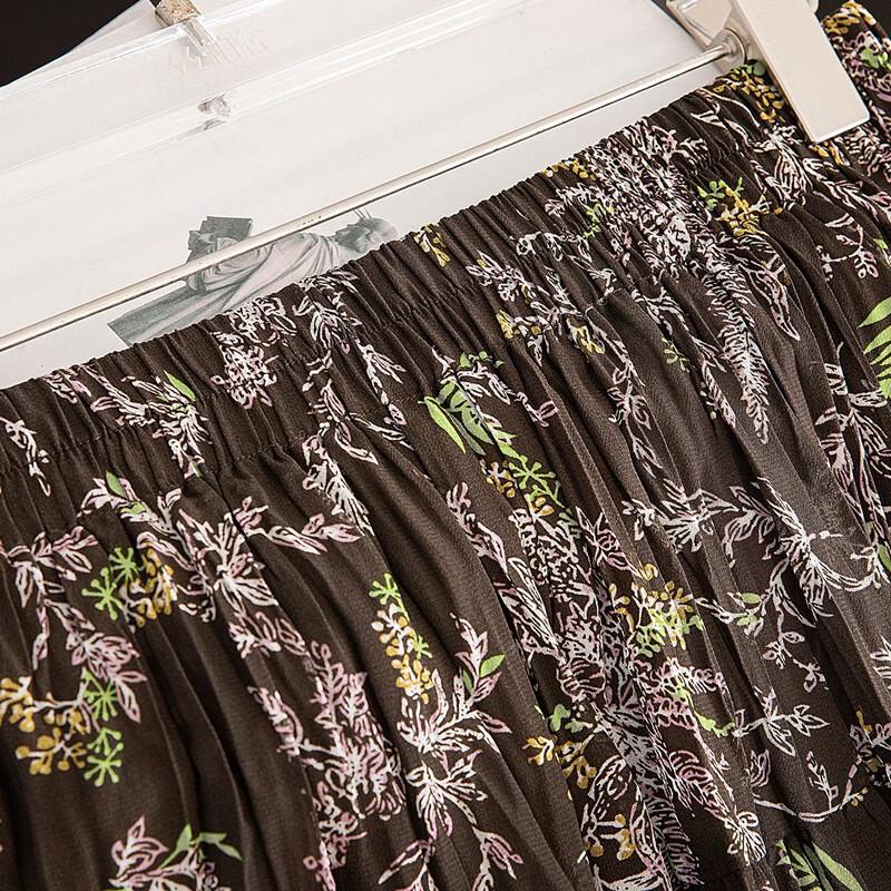 French Retro Floral High-Waist A-Line Skirt