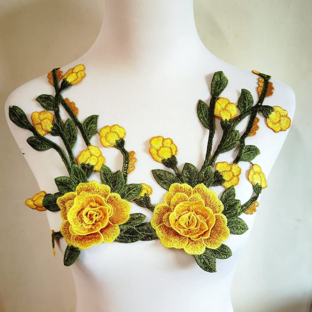 

2шт цветочная вышитая аппликация для ремонта патчей жёлтый